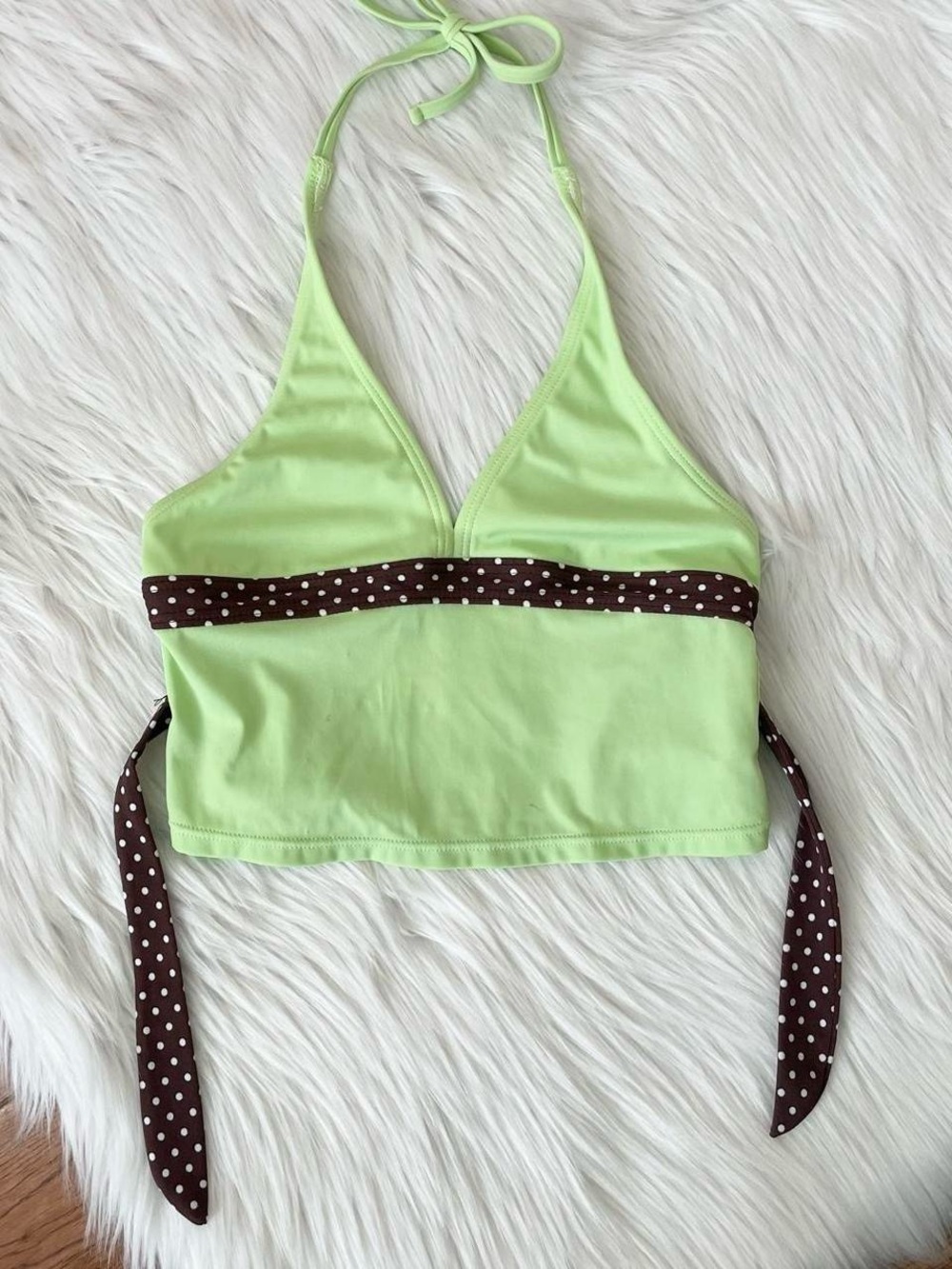 Vintage Y2K green polka dot tie back top by Malibu Dream Girl